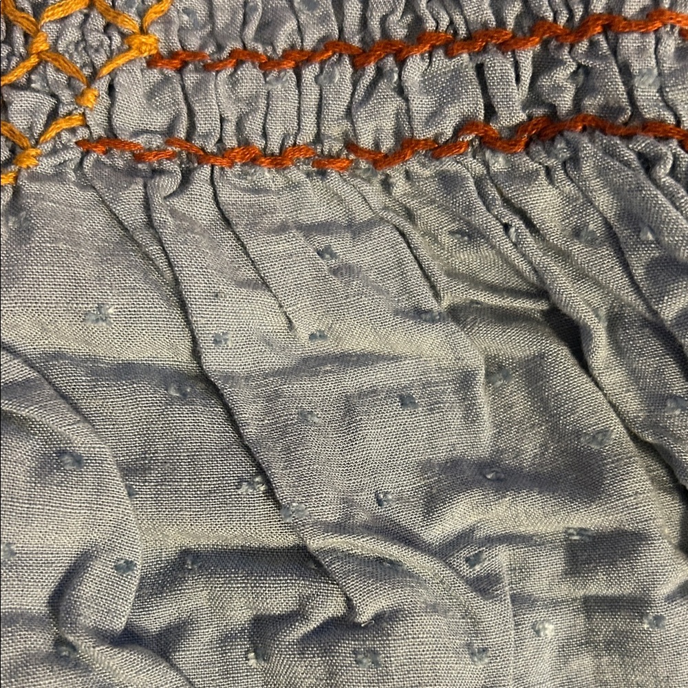 ivy jane Blue Smocked Peasant Blouse with Rust Embroidery - Picture 5 of 12